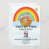 TWIN Two by Two Noah's Ark Girl Birthday Invite (正面/裏面)