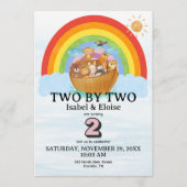 TWIN Two by Two Noah's Ark Girl Birthday Invite 招待状 (正面)