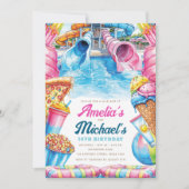 Twin Waterpark Birthday Double Summer Party 招待状 (正面)