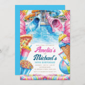 Twin Waterpark Birthday Double Summer Party 招待状 (正面/裏面)