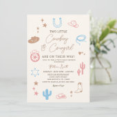 Twin Western Cowgirl and Cowboy Modern Baby Shower 招待状 (スタンド正面)