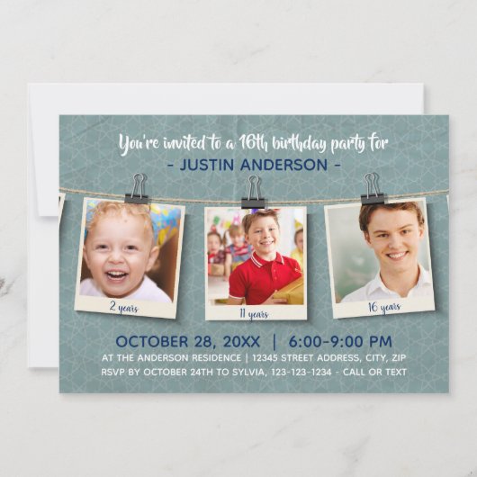 Twineの3枚の写真 – Birthday Party Invitation 招待状 (正面)