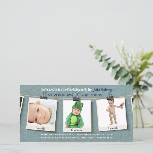 Twine上の3枚の写真 – 誕生日写真カード (スタンド正面)