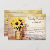 Twine Mason Jar包まれたひまわりウェディングRSVP 出欠カード (正面/裏面)