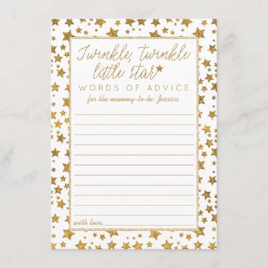 Twink、Twinkle小さな星の赤ちゃんシャワーアドバイス アドバイスカード (正面)