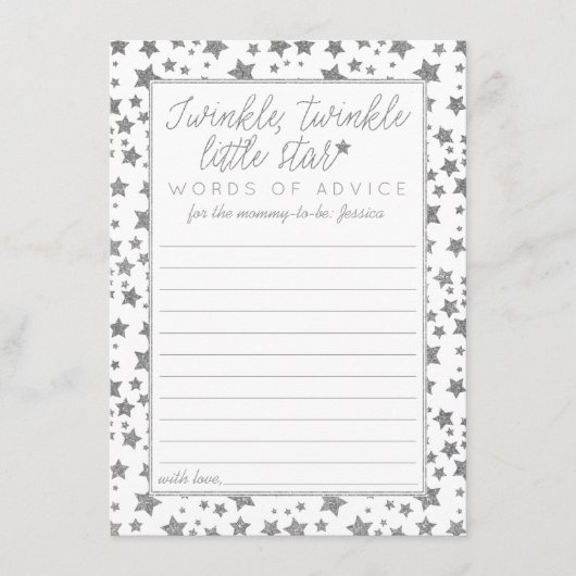 Twink、Twinkle小さな星の赤ちゃんシャワーアドバイス アドバイスカード (正面)