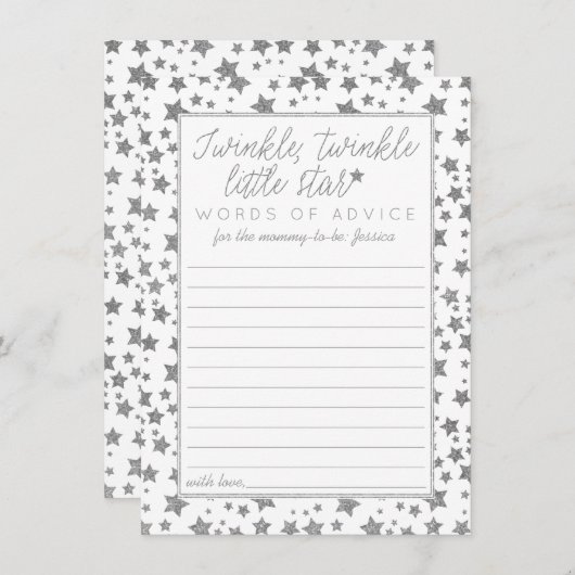 Twink、Twinkle小さな星の赤ちゃんシャワーアドバイス アドバイスカード (正面/裏面)
