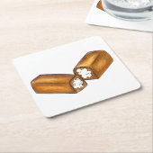 Twinkieクリーム入りスナックケーキジャンクフードグルメ スクエアペーパーコースター (アングル)
