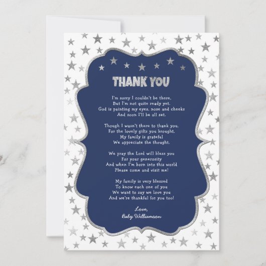 Twinkleシルバー星海軍の男の子ありがとう 招待状 (正面)