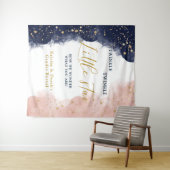 Twinkleジェンダーが背景、ネイビー、ピンクを明らかにする タペストリー (インサイチュ(横))