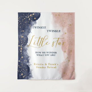 Twinkleジェンダーが背景、ネイビー、ピンクを明らかにする タペストリー