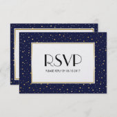 Twinkleスターエレガントズミッドナイトブルースカイ金ゴールドRSVP 出欠カード (正面/裏面)