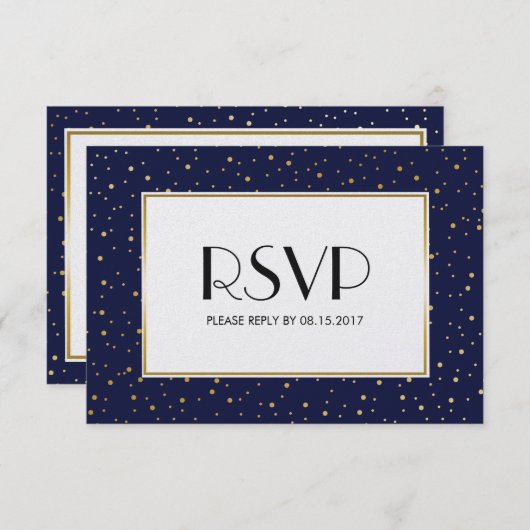 Twinkleスターエレガントズミッドナイトブルースカイ金ゴールドRSVP 出欠カード (正面/裏面)