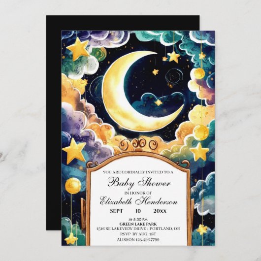 Twinkleスターボーホシアルベビーシャワー 招待状 (正面/裏面)