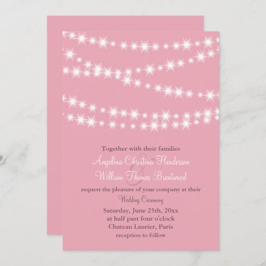 Twinkleライト結婚式招待状(ピンク) 招待状 (正面/裏面)