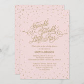 Twinkleリトルスターファンシー金ゴールド&ピンクベビーシャワー 招待状 (正面/裏面)