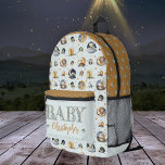Twinkleリトルスター動物パターンボーイベビー名 プリントバックパック<br><div class="desc">"Twinkle Little Star" "ベビー"の名前の動物と月のパターンの夕暮れ青と収穫金ゴールドトーン。</div>