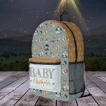 Twinkleリトルスター動物パターンボーイベビー名 プリントバックパック<br><div class="desc">"Twinkle Little Star" "ベビー"の名前の動物と月のパターンの夕暮れ青と収穫金ゴールドトーン。</div>