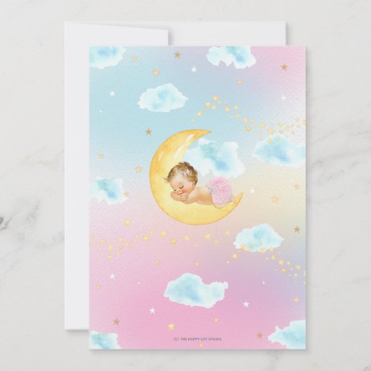 Twinkleリトルスター眠っている赤ちゃんシャワー女の子Inv 招待状 (裏面)