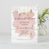 Twinkleリトルスター金ゴールドウッドガールベビーシャワー 招待状 (スタンド正面)