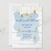 Twinkleリトルスター金ゴールドウッドボーイベビーシャワー 招待状 (正面)