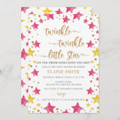 Twinkleリトルスター金ゴールドピンクガールベビーシャワー 招待状 (正面/裏面)