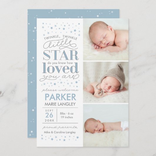 Twinkle写真数々の男の赤ちゃん誕生発表 案内状 (正面/裏面)