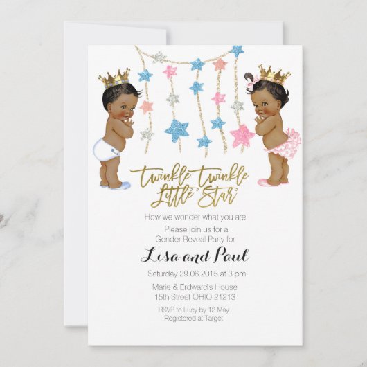 Twinkle女の子または男の子のジェンダーが招待を明らかにする 招待状 (正面)