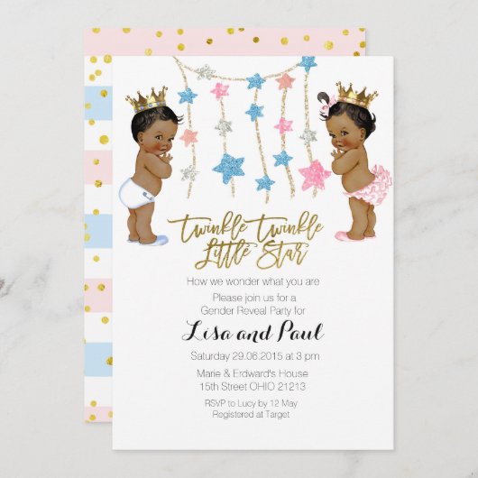 Twinkle女の子または男の子のジェンダーが招待を明らかにする 招待状 (正面/裏面)