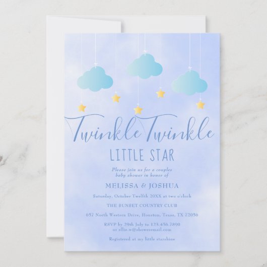 Twinkle小さな星の男の子ブルーベビーシャワー 招待状 (正面)