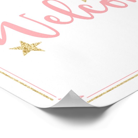 Twinkle小さな星の赤ちゃんシャワーウェルカムピンク金ゴールド ポスター (角)