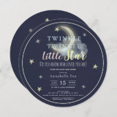 Twinkle小さな星ネイビーブルーサークル赤ちゃんシャワー 招待状 (正面/裏面)