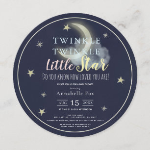Twinkle小さな星ネイビーブルーサークル赤ちゃんシャワー 招待状