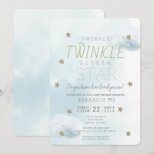 Twinkle小さな星ブルーボーイベビーシャワー 招待状