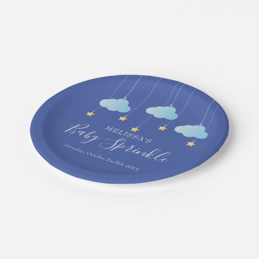 Twinkle散水小さな星の赤ちゃんシャワーブルー ペーパープレート (アングル)