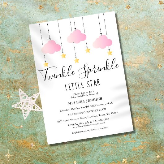 Twinkle散水小スターピンクの女の子の赤ちゃんシャワー 招待状
