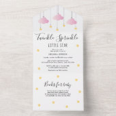 Twinkle散水金ゴールドスターピンク雲ベビーシャワー オールインワン招待状 (内側)