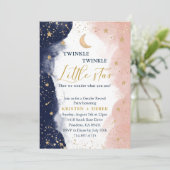 Twinkle Gender Reveal、ネイビーブルーと赤面ピンク 招待状 (スタンド正面)