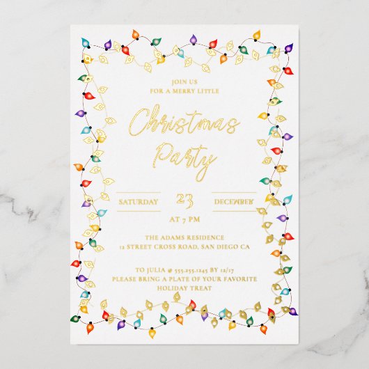 Twinkle LightsファミリーフォトXマスクリスマスパーティー 箔招待状 (正面)