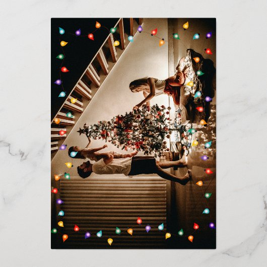 Twinkle LightsファミリーフォトXマスクリスマスパーティー 箔招待状 (裏面)