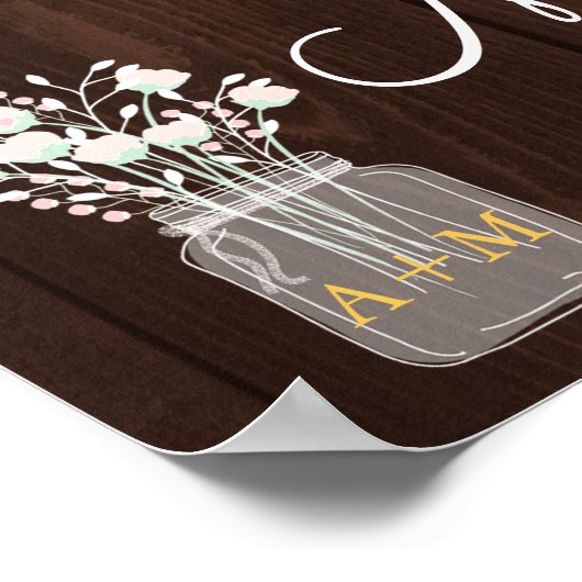 Twinkle Lights素朴な秋の結婚式歓迎サイン ポスター (角)