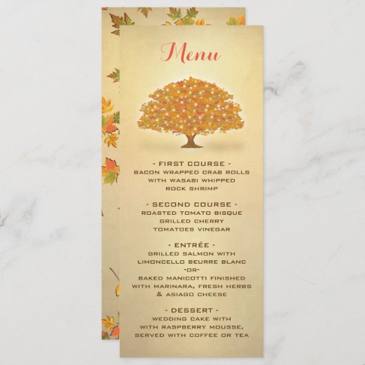 Twinkle Lights Autumn Treeメニュ素朴ーカード メニュー (正面/裏面)
