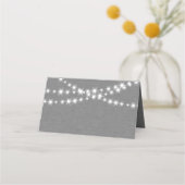Twinkle Lights on Gray Burlap折り畳み座席表 プレイスカード (正面)