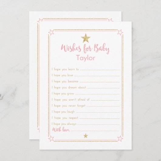 Twinkle Little Starがベビーカードピンク金ゴールドを願う アドバイスカード (正面/裏面)