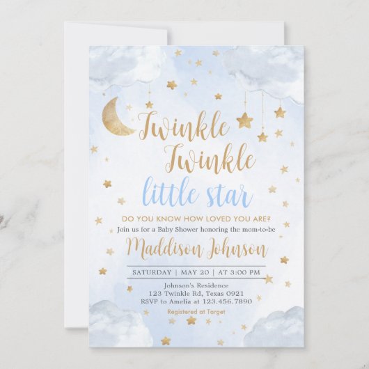 Twinkle Little Star Baby Shower 招待状 (正面)