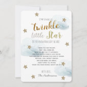 Twinkle Little Star Baby Shower Blueありがとう 招待状 (正面)