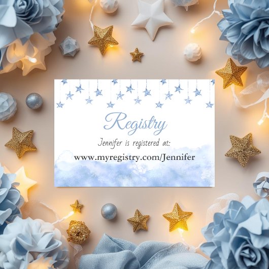 Twinkle Little Star Blue Boy Baby Shower Registry エンクロージャーカード