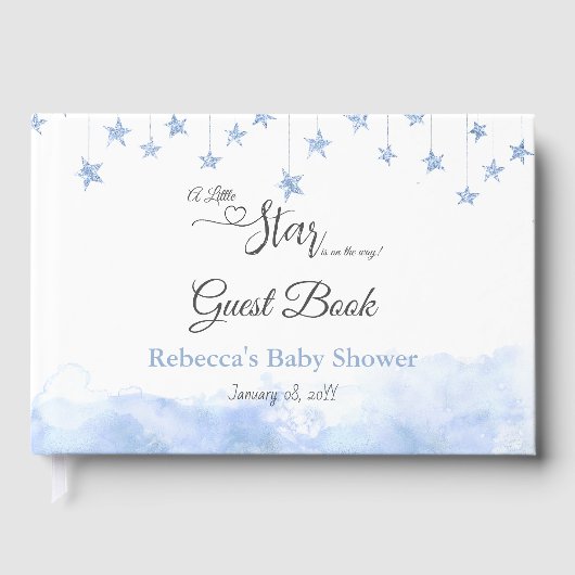 Twinkle Little Star Blue Clouds Boy Baby Shower ゲストブック (正面)
