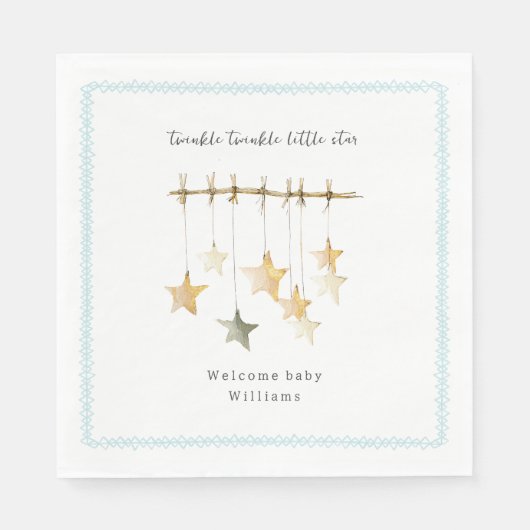 Twinkle Little Star Boho Blue Boy Baby Shower スタンダードランチョンナプキン (正面)