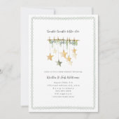 Twinkle Little Star Boho Neutral Green Baby Shower 招待状 (正面)
